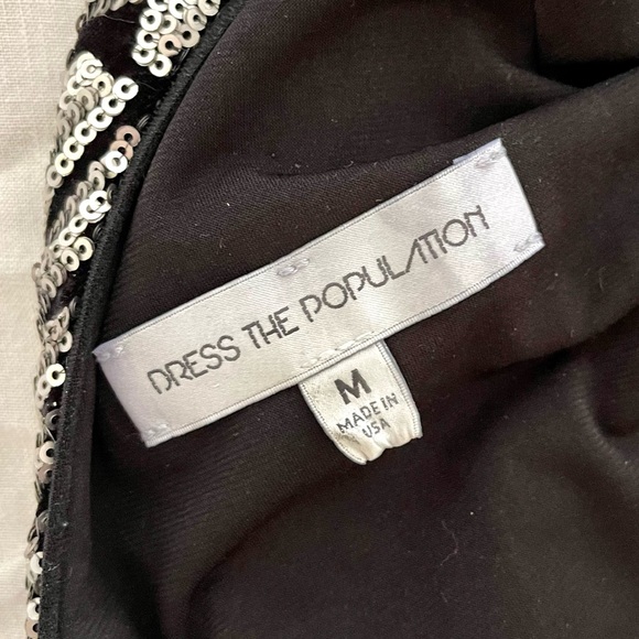 dress the population black and gold sequin evening midi dress - Picture 5 of 5